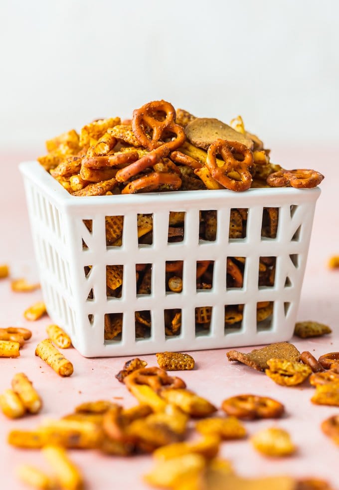 savory gardettos in a basket and on the table