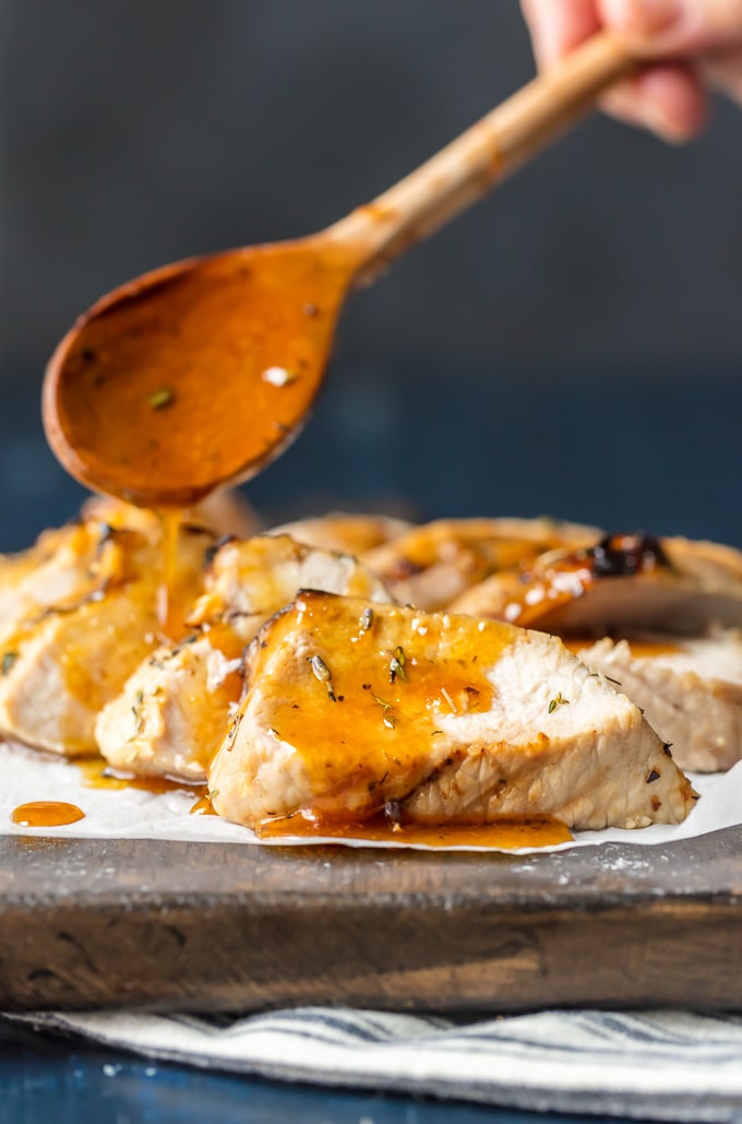 honey sauce drizzled on pork tenderloin