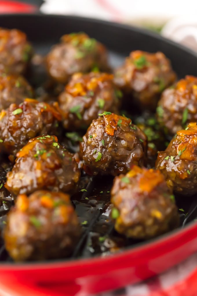 Close up of meatballs in pan