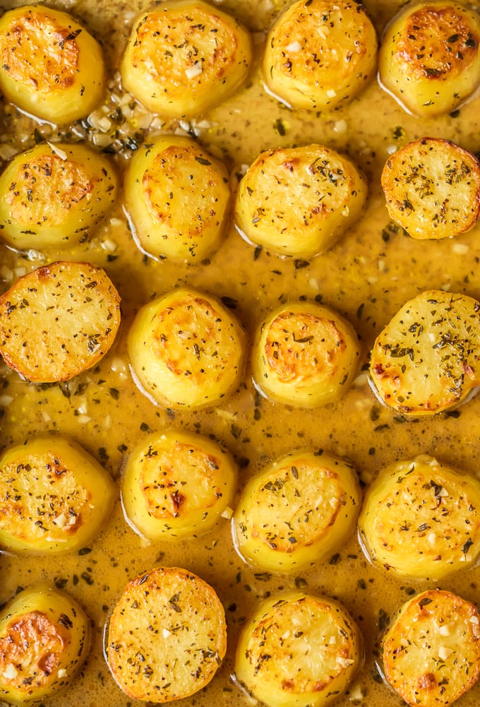 Close up of roasted melting potatoes