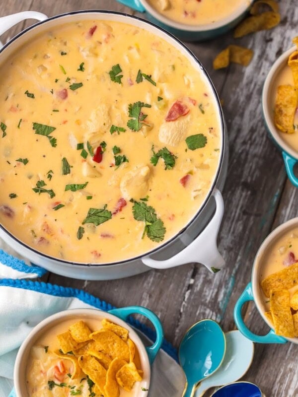 This MEXICAN CHEESY CHICKEN CHOWDER is the ultimate Winter comfort food soup! Loaded with spicy tomatoes, green peppers, hash brown potatoes, garlic, onion, CHEESE, and more, this was an instant favorite at our house. Serve with fritos or tortilla chips and you're in business. SO GOOD.