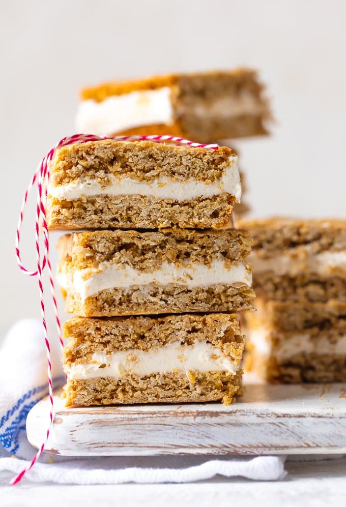 Homemade Oatmeal Cream Pies stacked on eat other