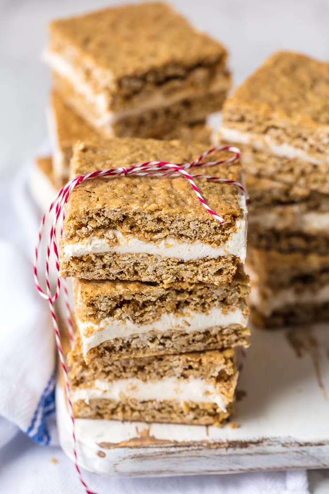 three stacks of oatmeal cream pies