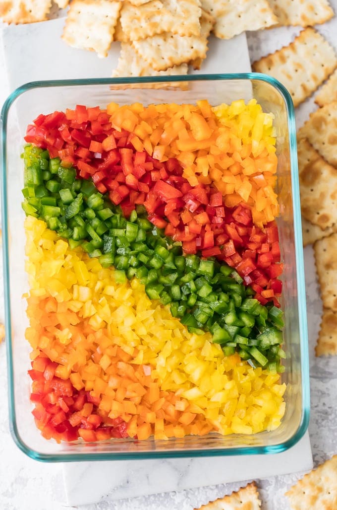rainbow pepper hummus dip