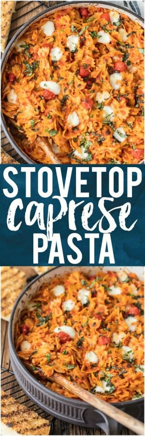 This STOVETOP CAPRESE PASTA is a one pot wonder! So simple, easy, and full of flavor. Our entire family loves this delicious pasta and it couldn't be easier! Loaded with tomatoes, fresh mozzarella, and basil.