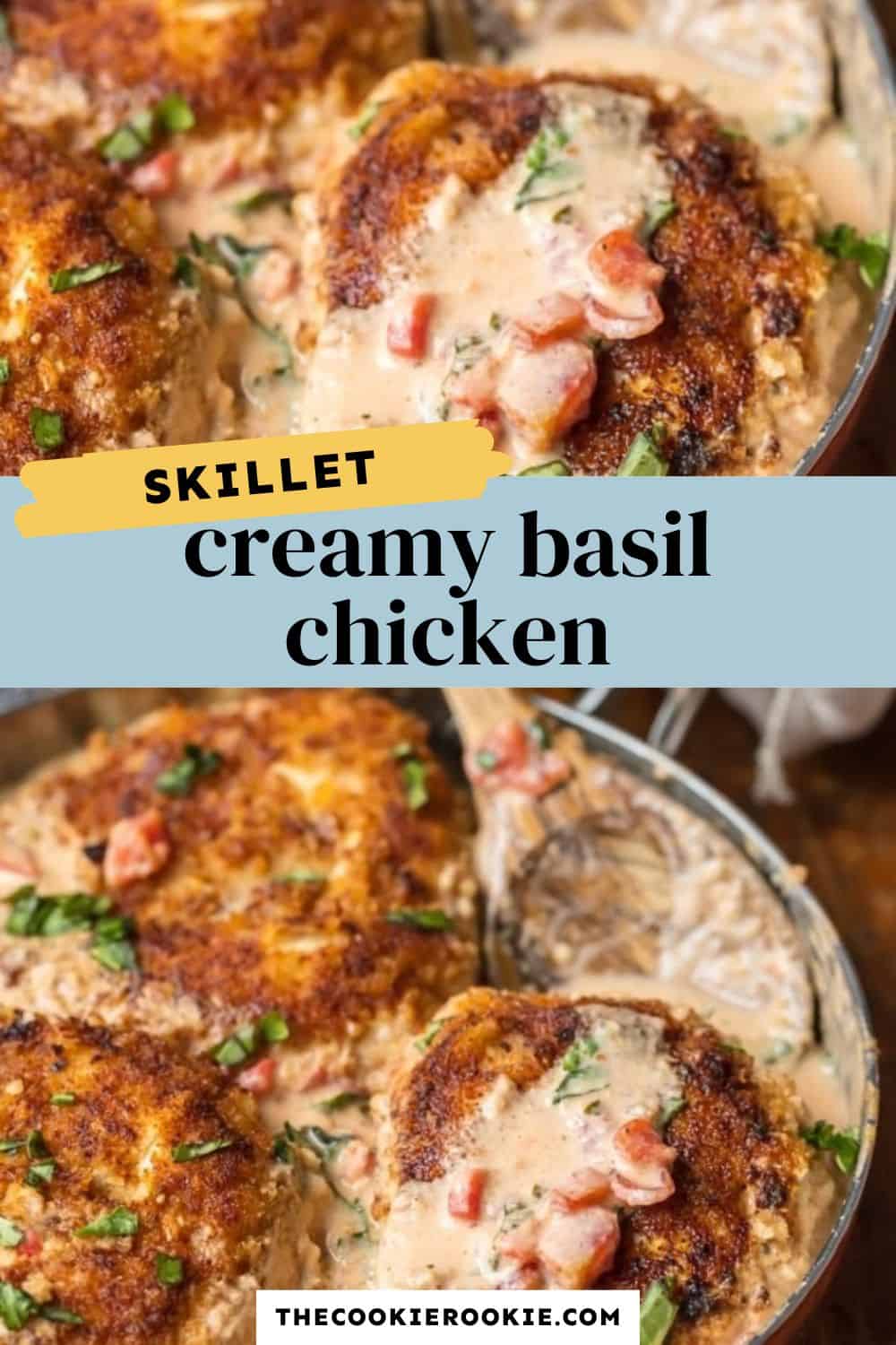 creamy basil chicken pin image