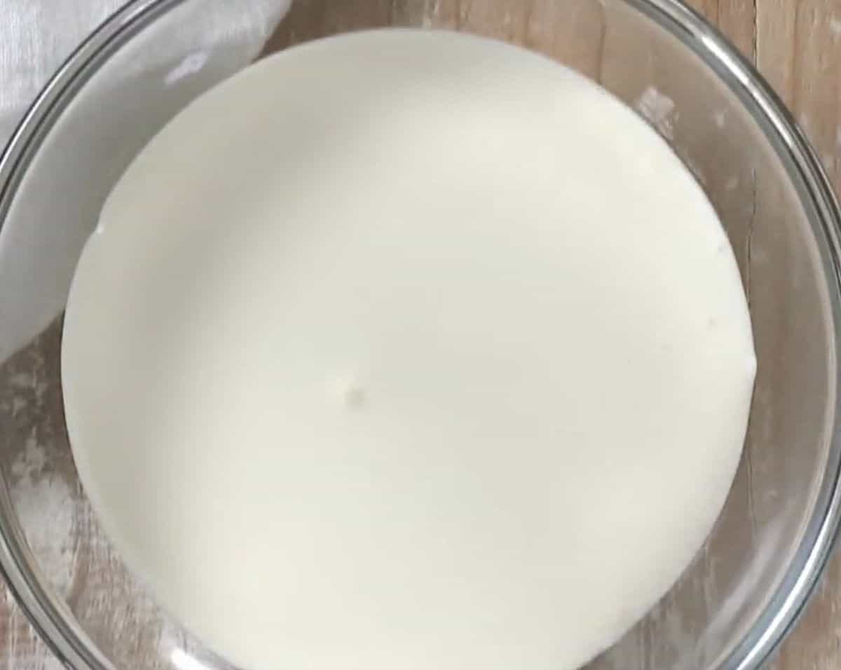 Making a slurry in a glass bowl.