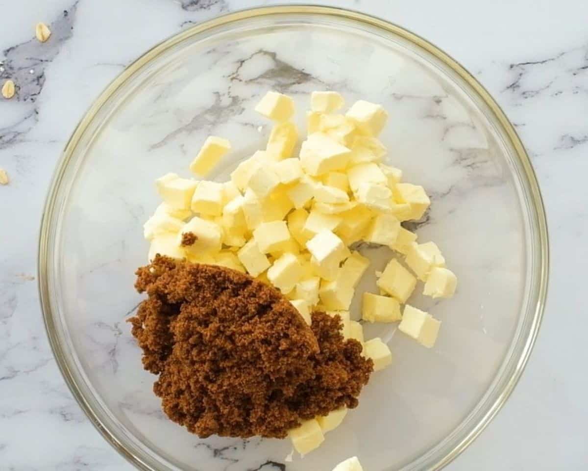 Creaming butter and sugar in a glass bowl.