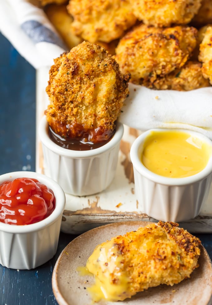 healthy chicken nuggets dipped in bbq sauce
