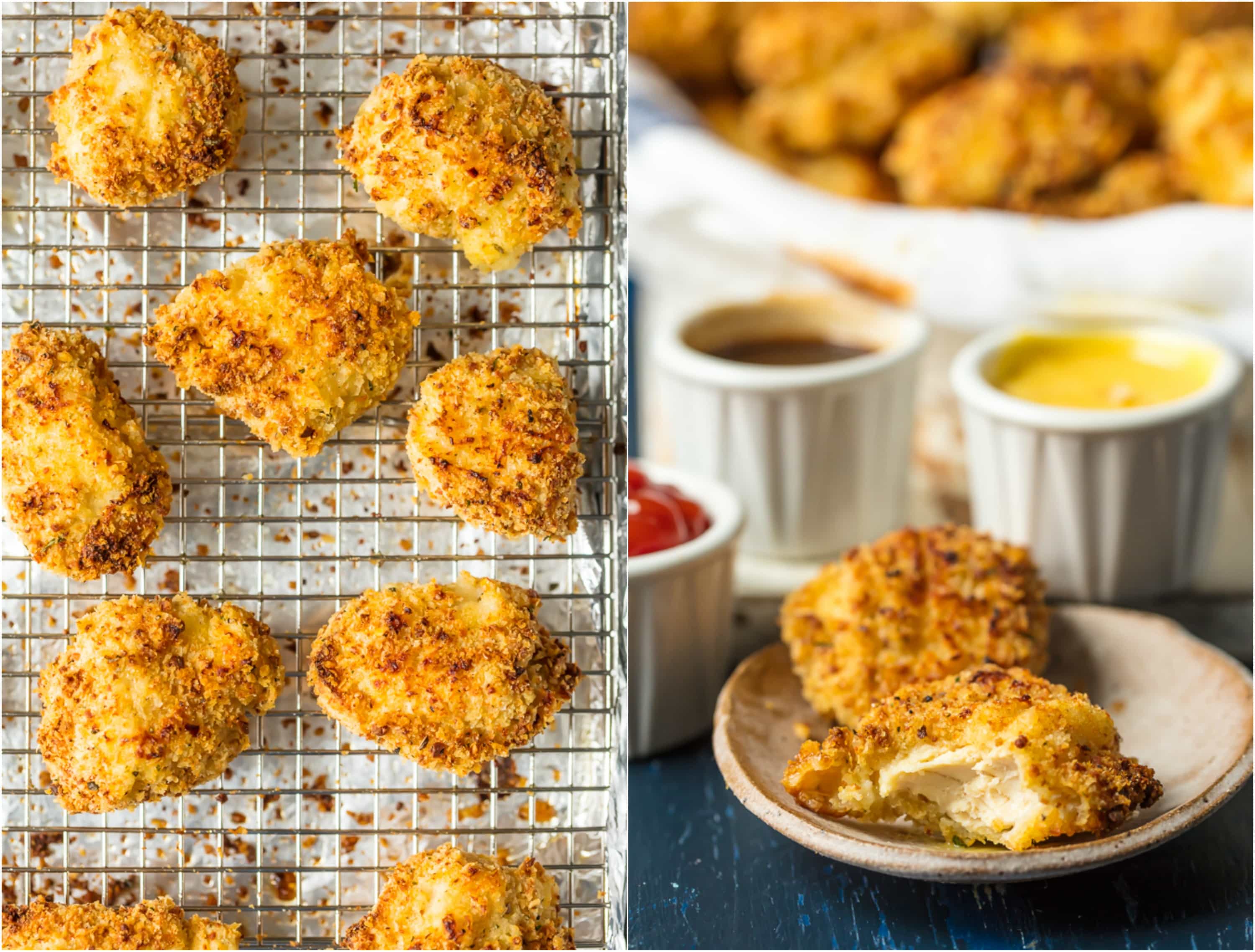 crispy baked chicken nuggets on sheet pan