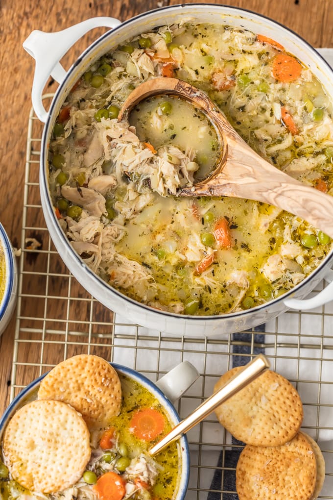 a giant pot of chicken soup
