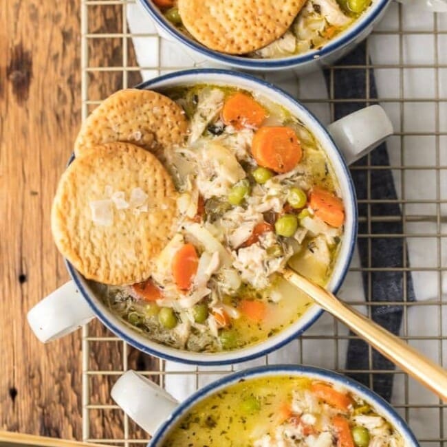bowls of chicken pot pie soup