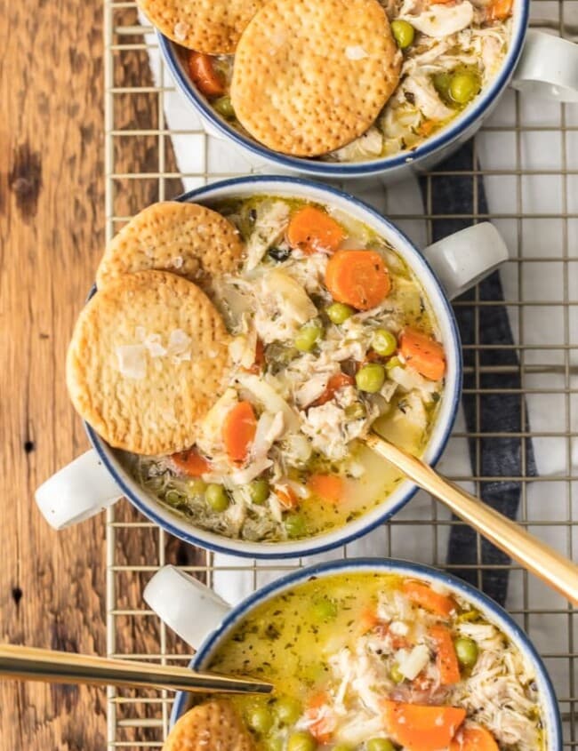 bowls of chicken pot pie soup