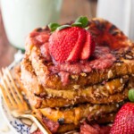 This FRENCH TOAST WITH ALMOND MILK is a great Dairy-Free French Toast recipe for those with lactose intolerance (or anyone who just prefers the flavor of almond milk). We love starting our mornings with this Crunchy Almond French Toast, and we added a delicious Roasted Strawberry Syrup! Fresh almonds along with the almond milk really adds to the overall flavor. It's unique, bursting with flavor, easy, and made with love.