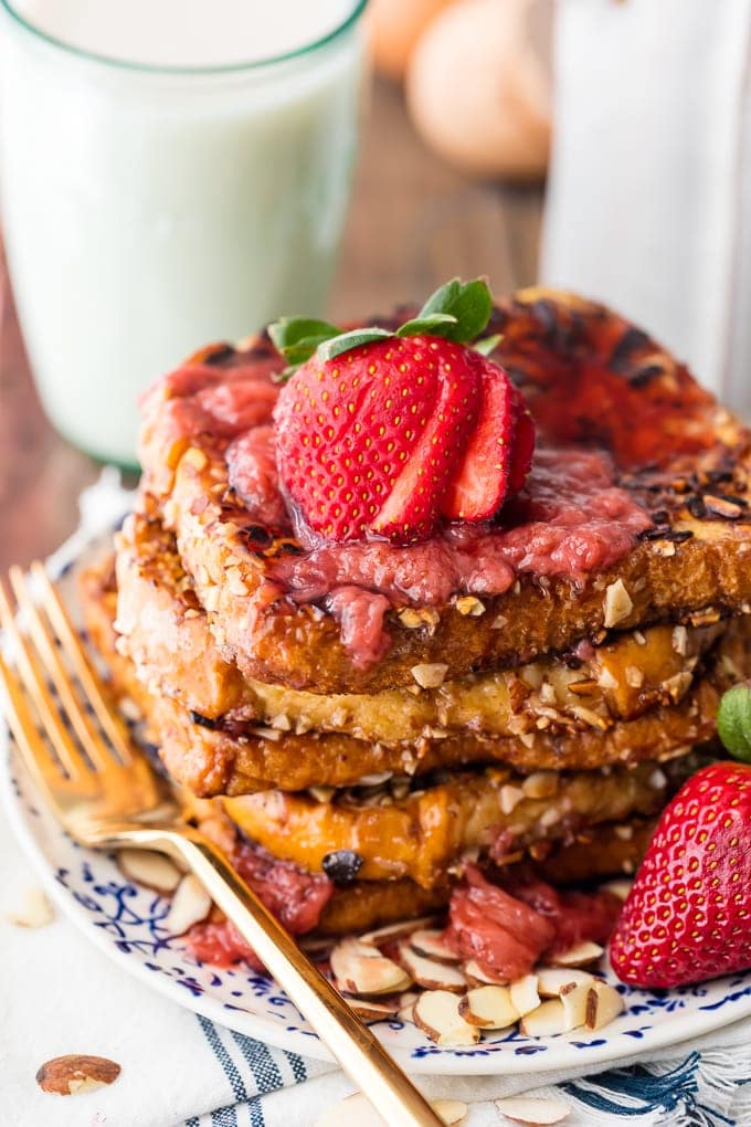 Dairy-Free French Toast with Almond Milk and Roasted Strawberry Syrup