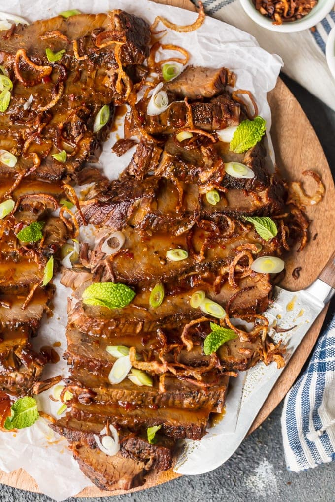 thai brisket on a cutting board