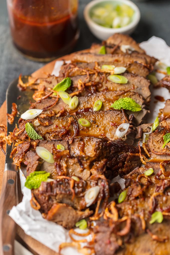 Instant Pot Brisket topped with green onions