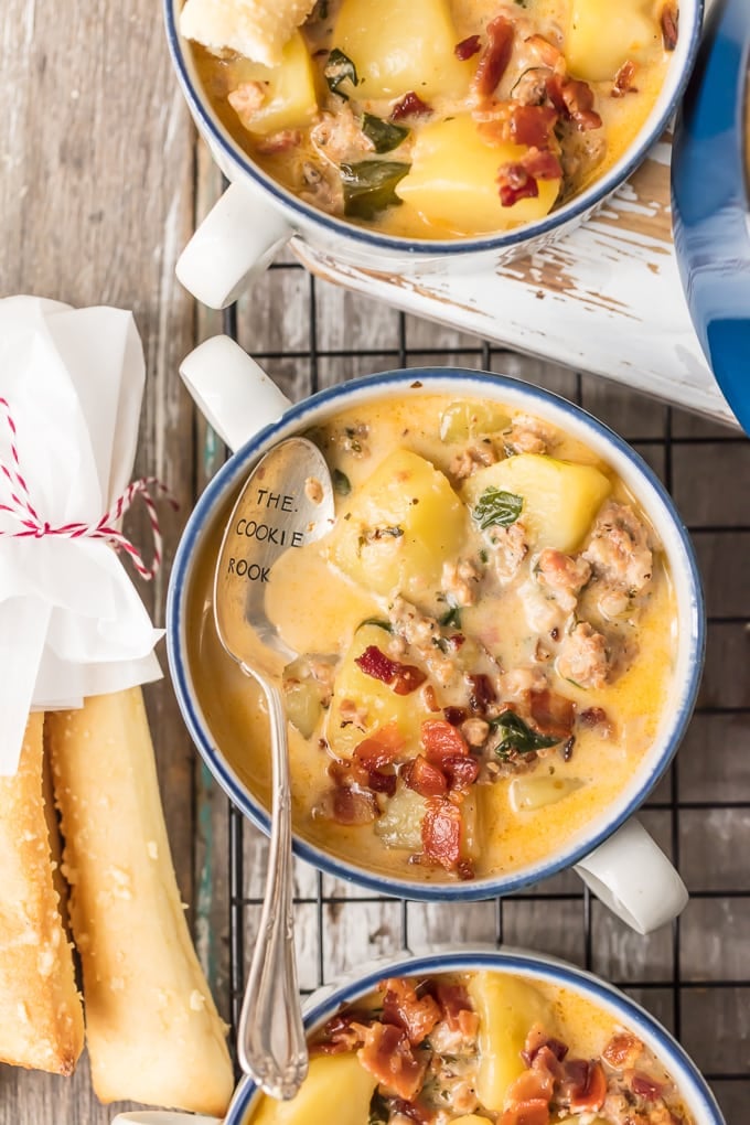 up close overhead picture of italian soup recipe in bowls