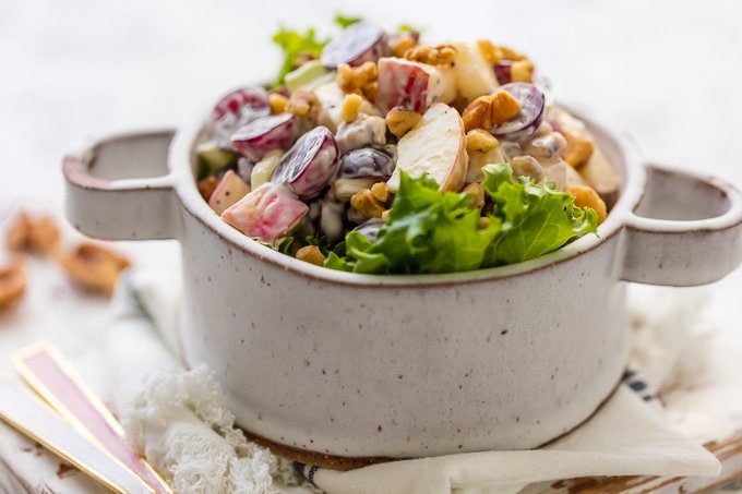 homemade waldorf salad in bowl