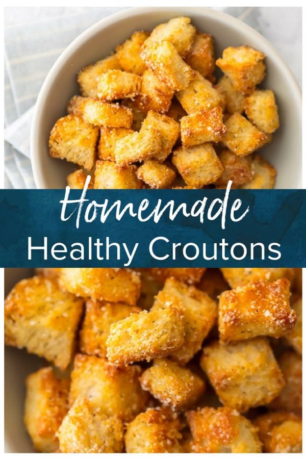 This HOMEMADE CROUTONS RECIPE is super simple.  Impress everyone including yourself with these HEALTHY BAKED CROUTONS! I love that these are BAKED and not fried, making them a healthier alternative to this classic recipe. They're the perfect way to take any salad from good to great.