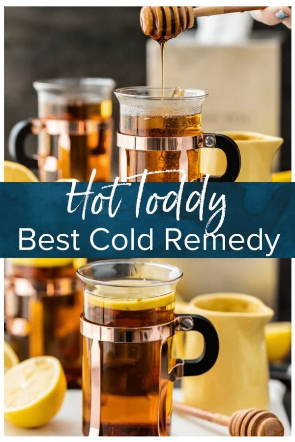 HOT TODDY RECIPE FOR A COLD is my go-to recipe when I'm under the weather with a cough. The best way to get better is with a COLD REMEDY HOT TODDY! A homemade cure for a common cold that's easy to make and much tastier than cough syrup!