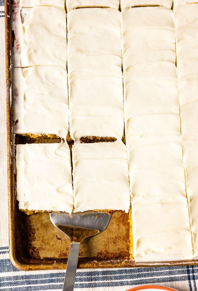 sliced carrot cake bars with cream cheese icing