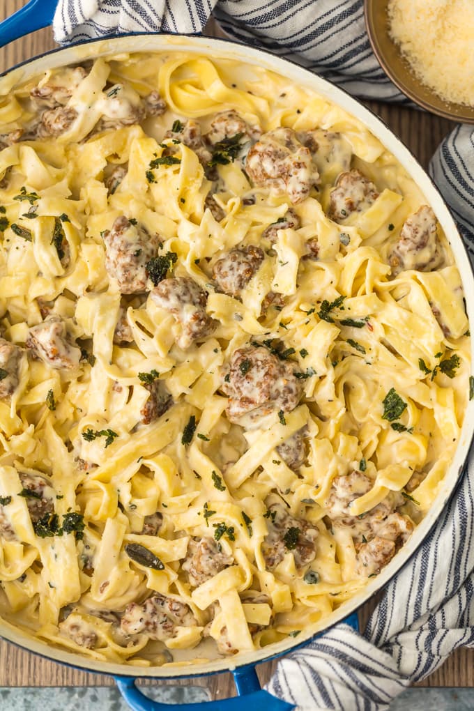 Sausage Alfredo - Italian Sausage Pasta Recipe - Fettuccine Alfredo