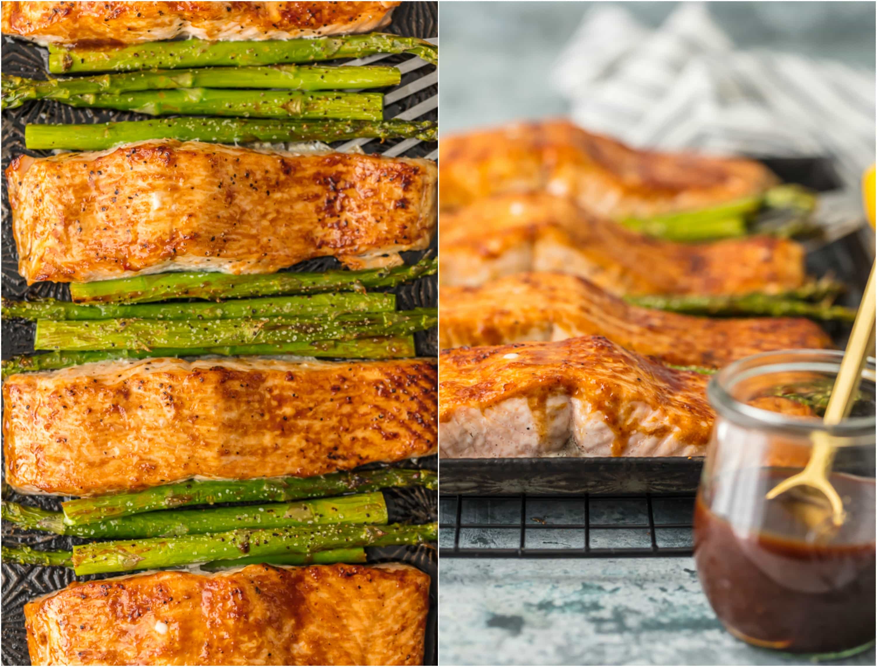 hoisin salmon and asparagus baked on sheet pan