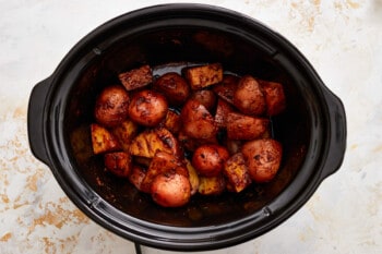 A crockpot full of slow-cooker potatoes.