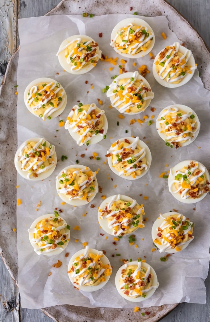 best deviled egg recipe overhead on platter