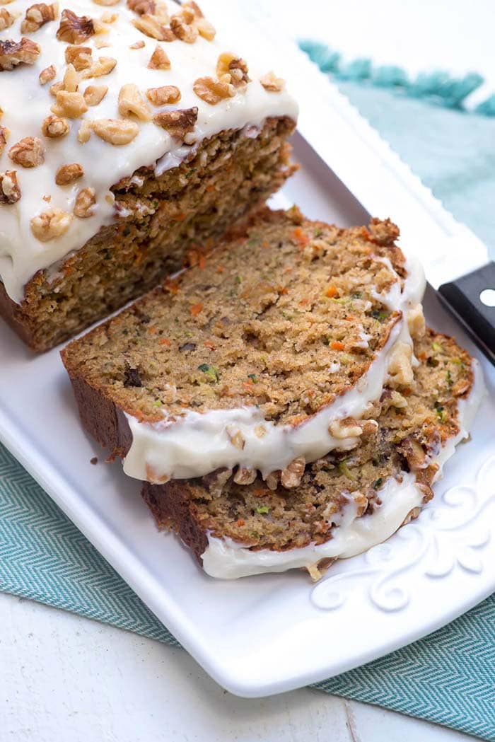 Carrot Zucchini Bread with Cream Cheese Walnut Frosting | Valerie's Kitchen
