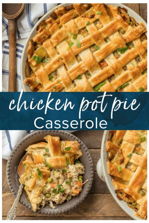 This crazy good CHICKEN POT PIE CASSEROLE is the ultimate easy comfort food! This AMAZING pot pie is loaded with carrots, peas, chicken, and topped with flakey pie crust. OBSESSED.