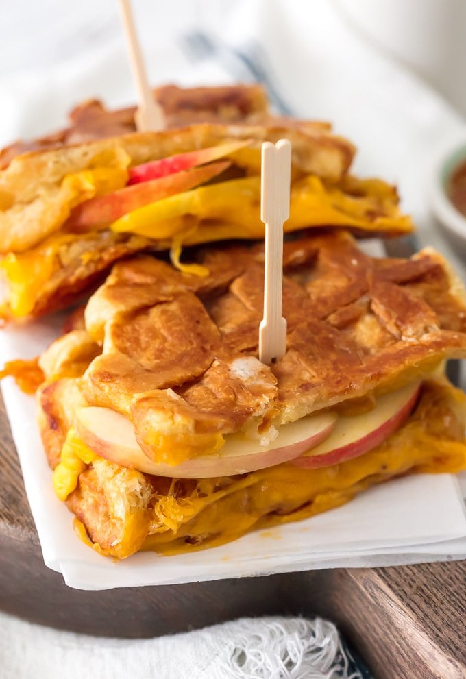 waffle sandwich with apples and cheese
