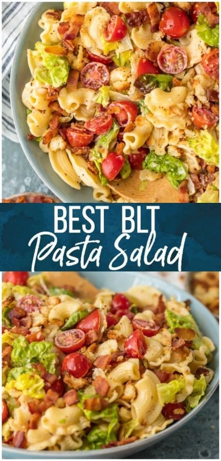 This BLT Pasta Salad Recipe is loaded with juicy tomatoes, crispy bacon, fresh lettuce, and tiny toasted croutons. BLT Pasta Salad is tossed in a flavored mayonnaise dressing and is the ultimate Summer Pasta Salad Recipe! BBQs, parties, and holiday celebrations like the 4th of July NEED this amazing side dish.