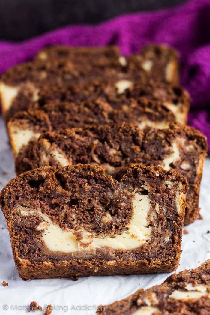 Cheesecake Stuffed Chocolate Banana Bread | Marsha's Baking Addiction
