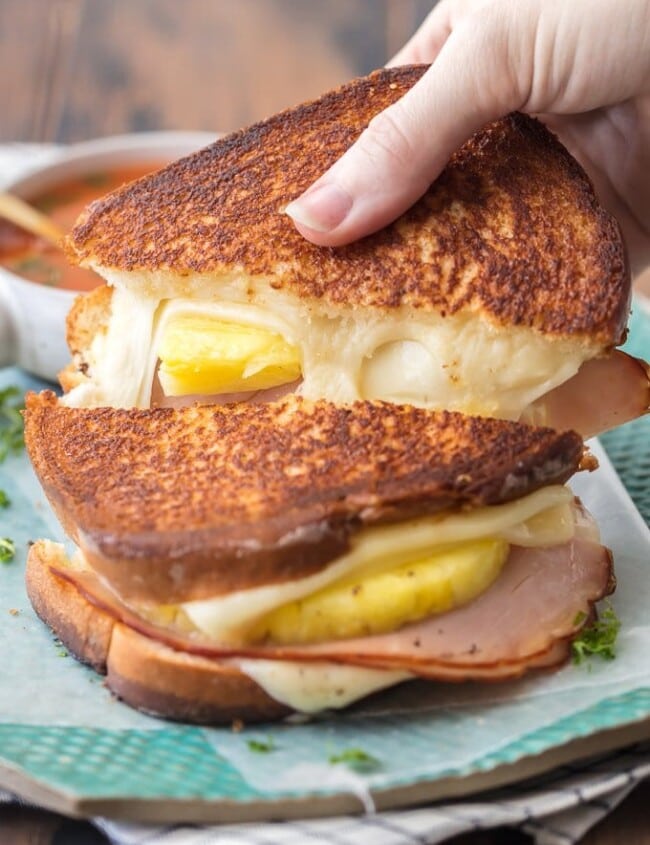 cheese pull of grilled cheese