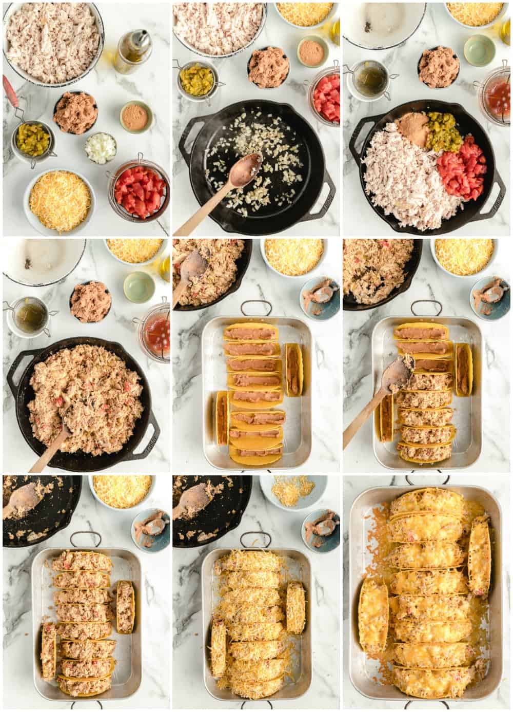 Chicken Tacos are the perfect EASY weeknight dinner. These OVEN BAKED chicken tacos have lots of flavor and none of the stress. The ultimate recipe for serving a crowd. This is the most popular recipe on The Cookie Rookie, being pinned over 2 million times and viewed over 6 million times. Make the best tacos ever for dinner tonight! how to make chicken tacos step by step process shots