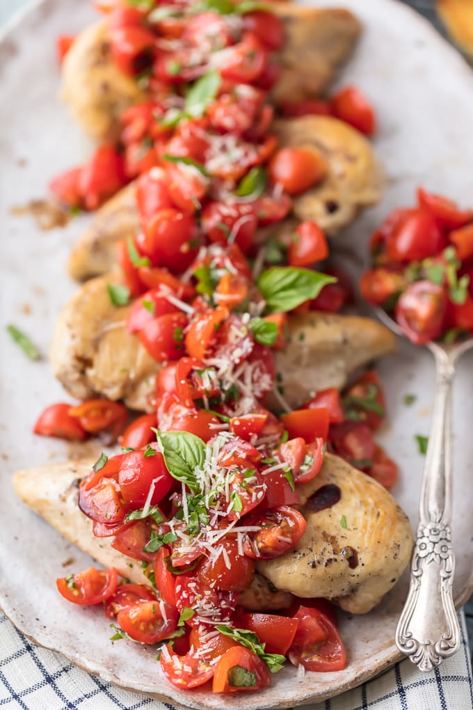 chicken bruschetta on a plate