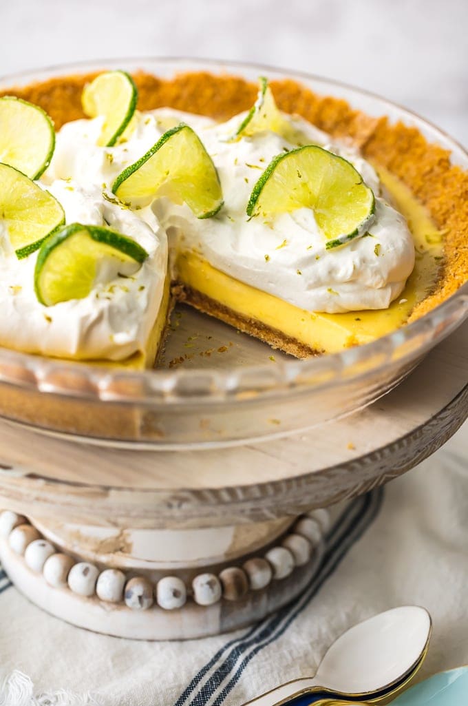 Key Lime Pie on a cake stand 