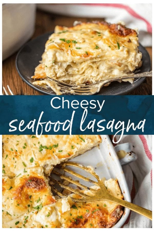 SEAFOOD LASAGNA is full of flavor, beautiful, and fool-proof. Layers of noodles, cheese, crab, shrimp, and more! This seafood lasagna recipe is so delicious!