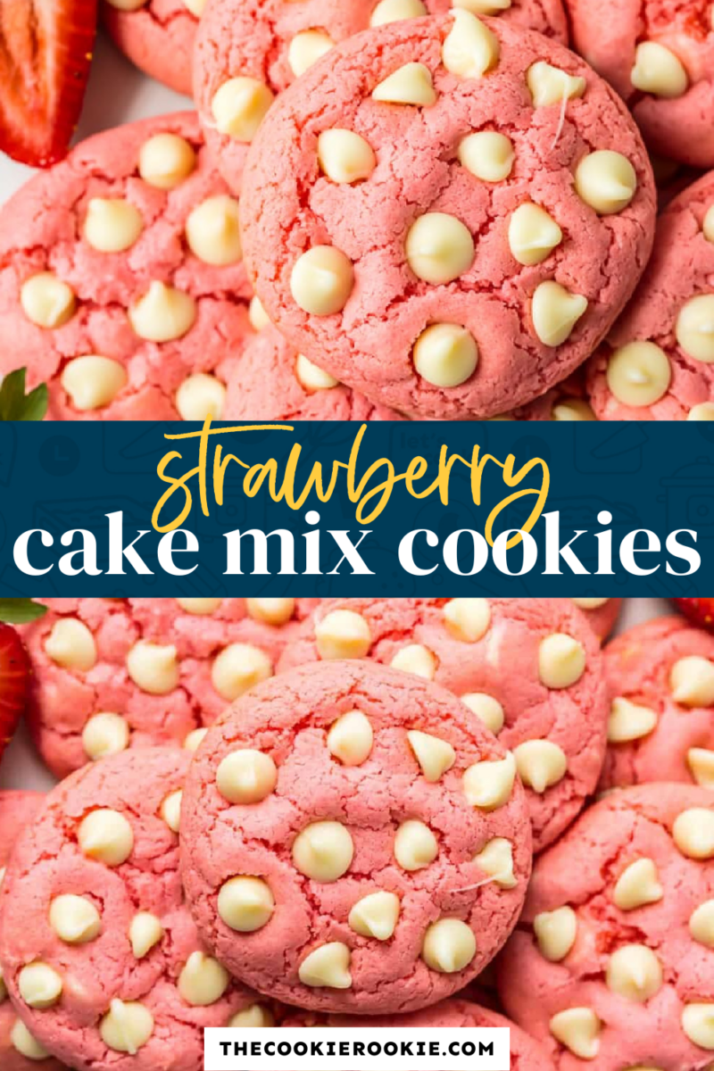 Strawberry cake mix cookies on a white plate.