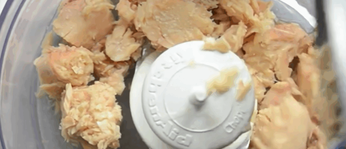 Canned salmon in a food processor.