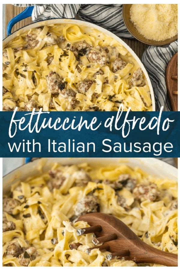 This SAUSAGE ALFREDO recipe is a tasty mix of classic Fettuccine Alfredo and spicy Italian Sausage. A lot of fettuccine recipes feature chicken or seafood, but there just aren't enough Sausage Pasta Recipes out there. This Italian Sausage Pasta recipe is the perfect pasta dish for your next dinner!