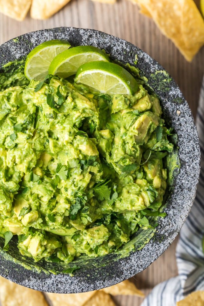 chunky guacamole with cilantro and limes