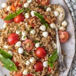 Caprese Farro Salad with a spoon