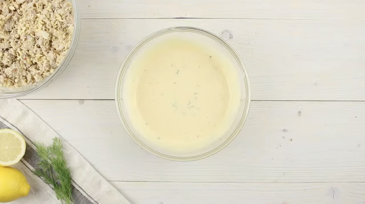 mayonnaise in a glass bowl.