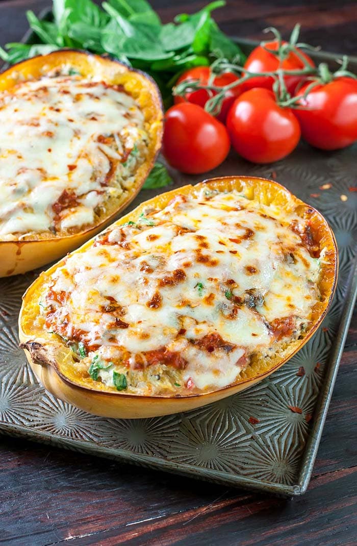 Easy Cheesy Vegetarian Spaghetti Squash Lasagna | Peas and Crayons