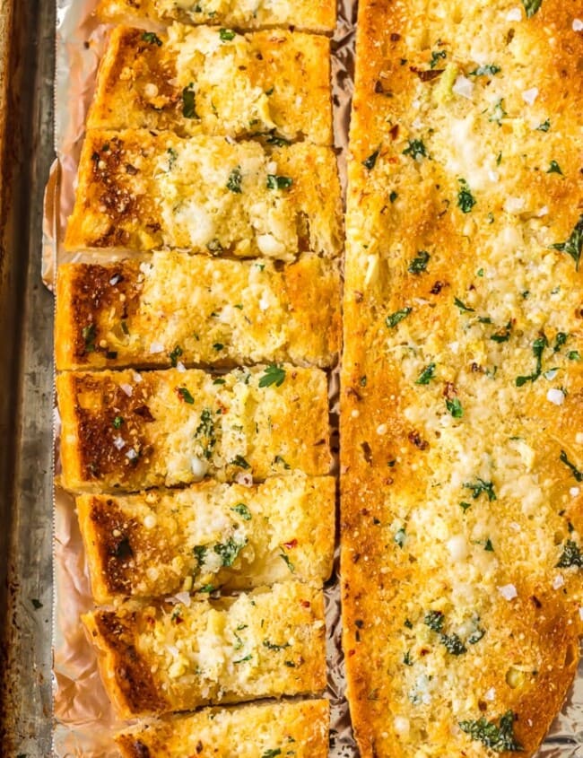 homemade garlic bread on foil