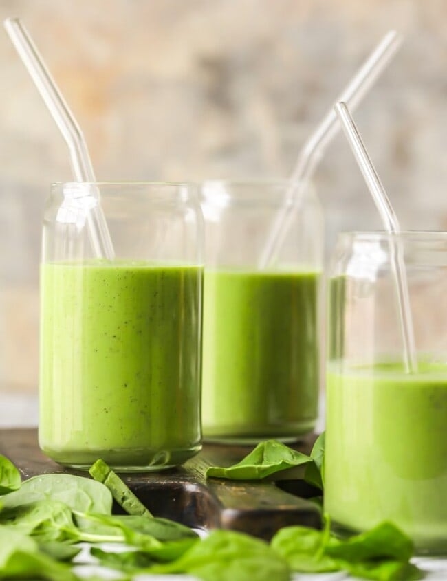 green smoothies in glasses