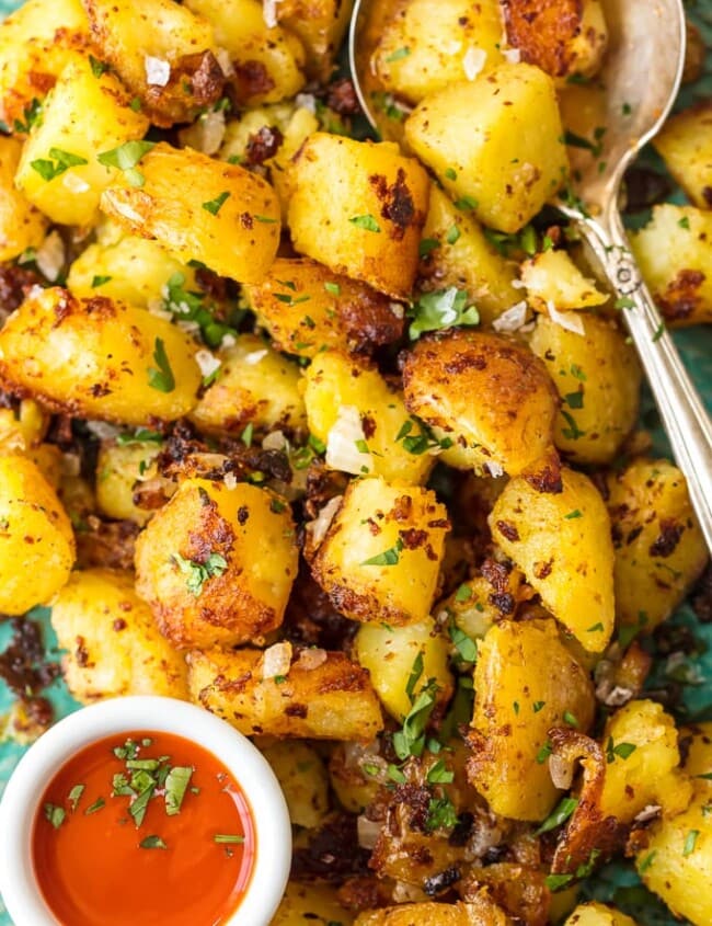 This HOME FRIES RECIPE is the perfect side dish for any meal, whether it's breakfast, lunch, or dinner. Crispy Breakfast Potatoes are a hearty way to start your day along with eggs and toast. And of course you can devour these savory Homes Fries for a little snack. These tasty potatoes go with just about everything, and they're oh so delicious!